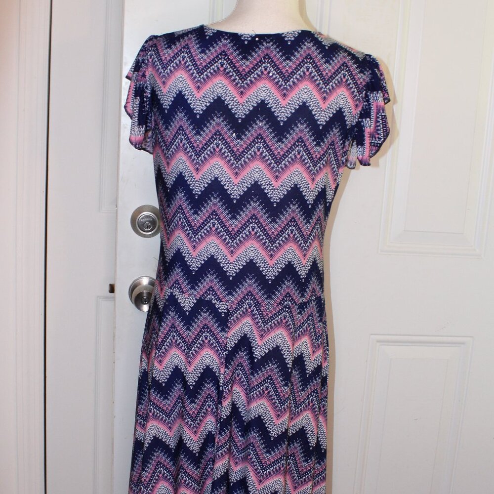 YUNA Knit Dress, Blue Dusty Pink Sparkles Flutter Sleeves, Size L/XL, - Picture 7 of 8
